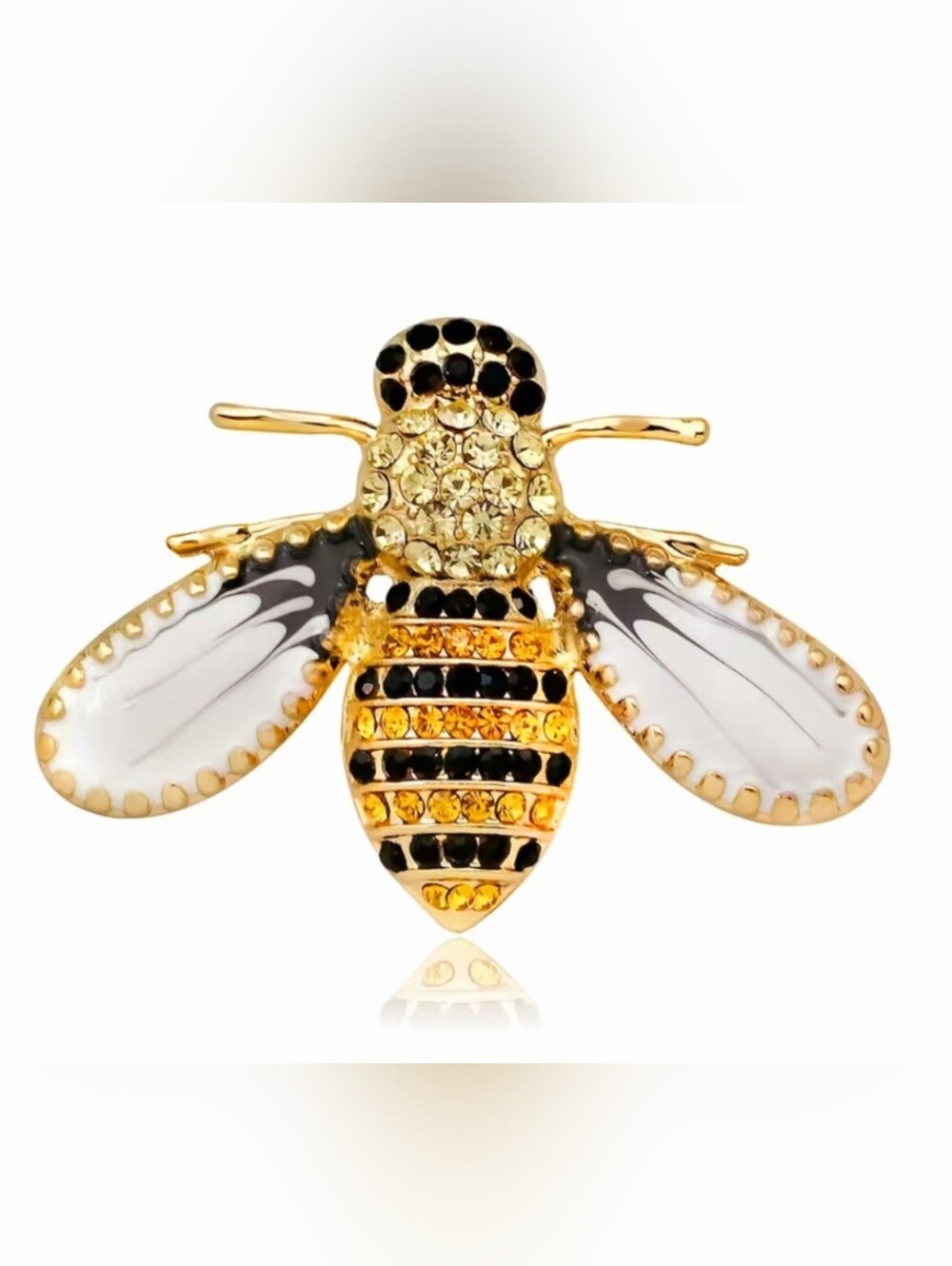 Gold Bee Brooch with White Enamel Wings - Picture 3 of 4